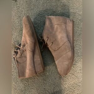 Tom’s tan booties
